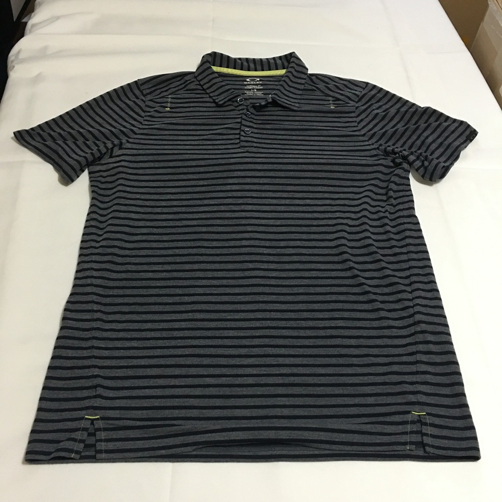 Oakley Polo Shirt Mens Large Gray Striped Tailored Fit Short Sleeve